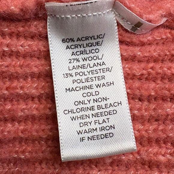 Loft Wool Blend Cozy Salmon Pink High-Low Hem Cable Knit Sweater Womens Sz M - Picture 4 of 4